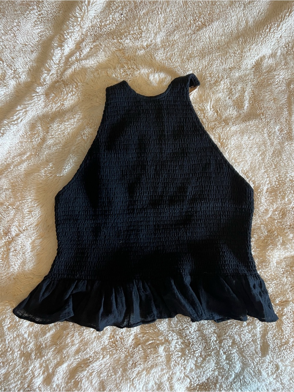 Smocked Black Halter Ruffle Camisole